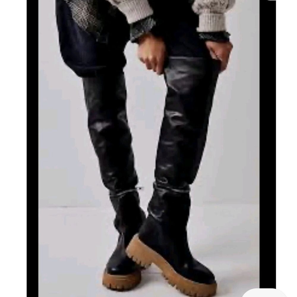 Free People Leather Ziggy Zip Off Over The Knee Platform Lug Sole Boots Size 38